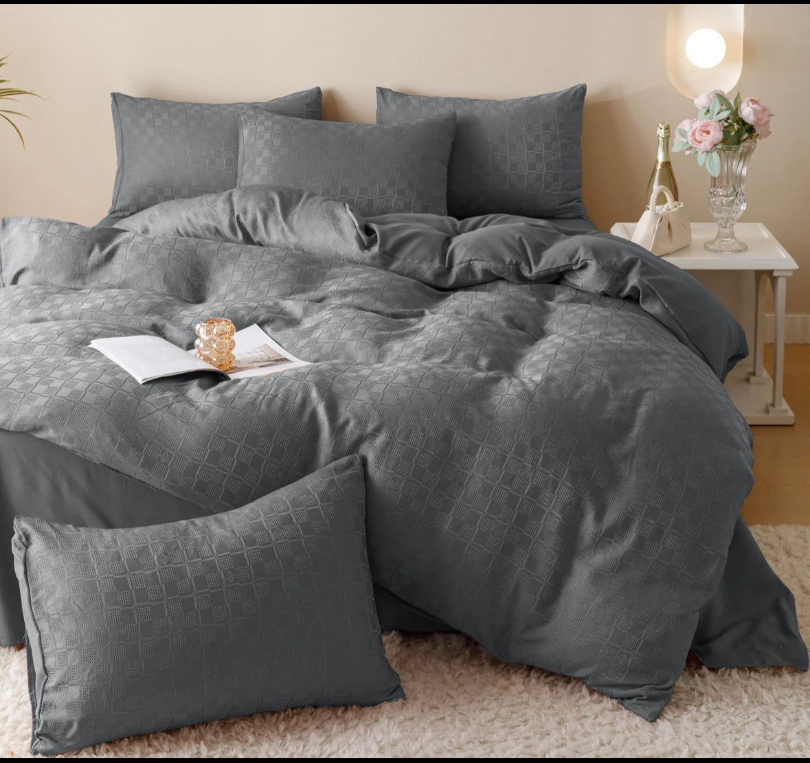 Lenjerie de Pat Dublu cu elastic ,JACQUARD PREMIUM,6 piese