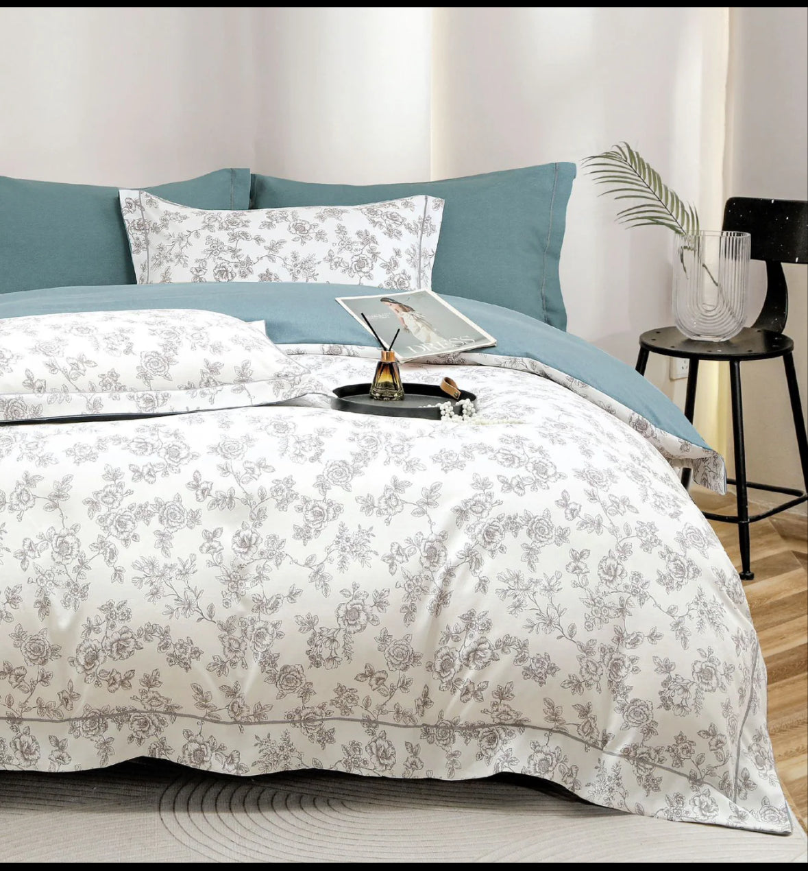 Design Floral Subtil Set Lenjerie Premium de Pat 6 Piese Moale si Confortabil