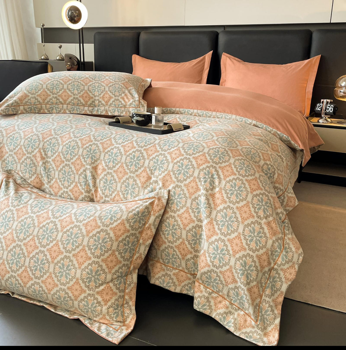 Motiv floral oriental-Set Lenjerie de Pat 6 Piese Moale si Confortabil