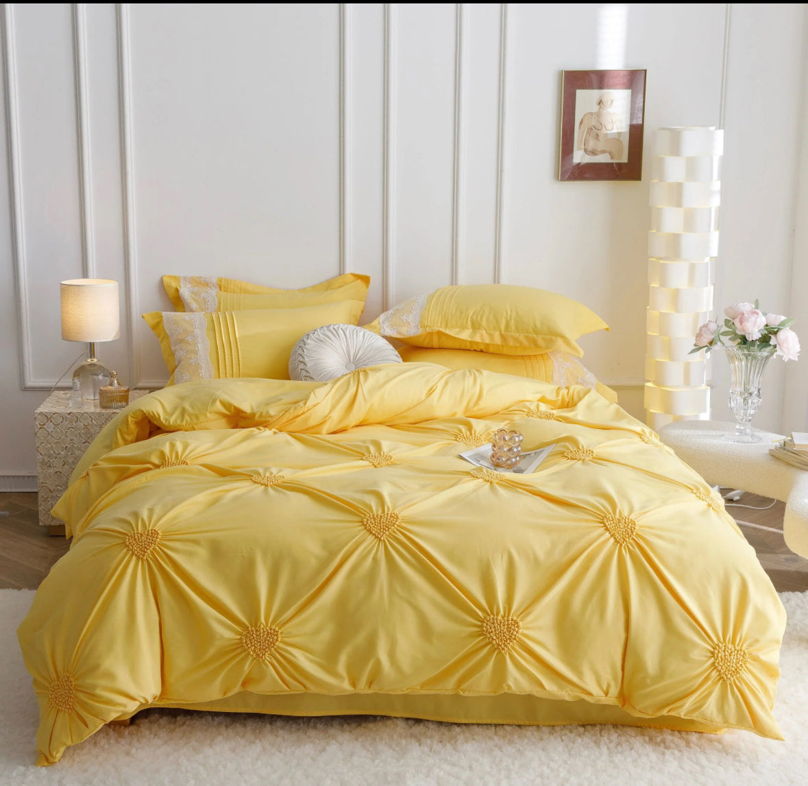 Lenjerie de Lux tip Jacquard Satinat cu pliuri brodate,6 Piese