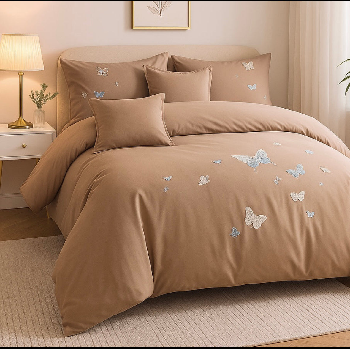 Lenjerie de pat cu ELASTIC,bumbac fin cu broderie,6 piese