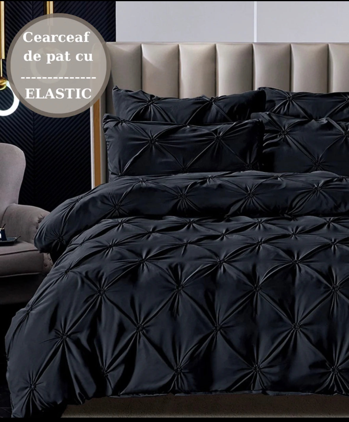 Lenjerie de pat elastic,cu PLIURI,6 piese