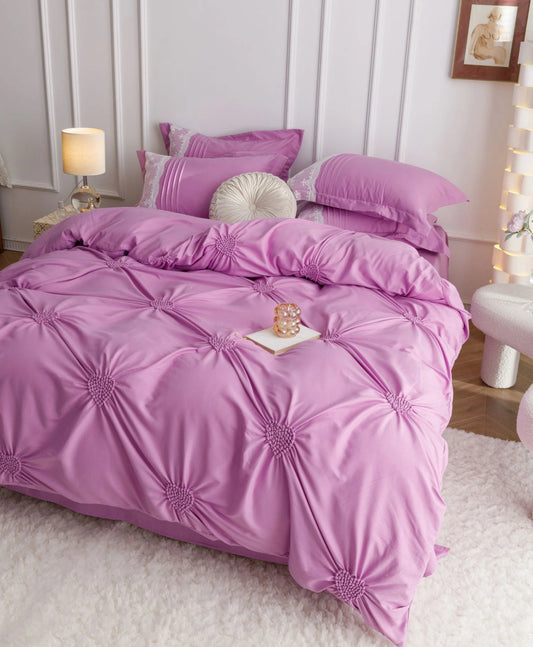 Lenjerie de Lux tip Jacquard Satinat cu pliuri brodate,6 Piese