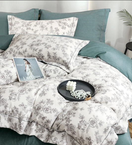 Design Floral Subtil Set Lenjerie Premium de Pat 6 Piese Moale si Confortabil