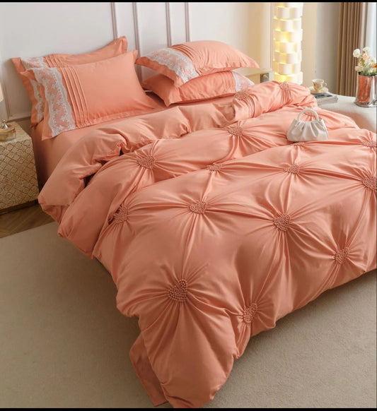 Lenjerie de Lux tip Jacquard Satinat cu pliuri brodate,6 Piese