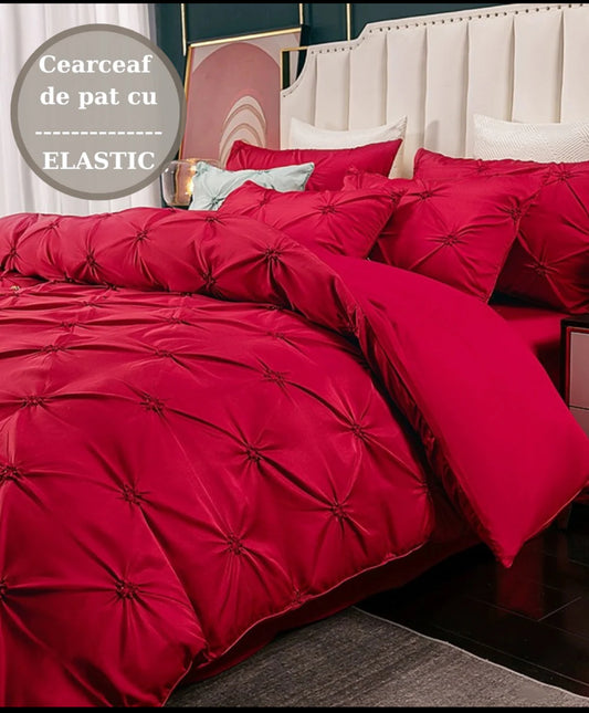Lenjerie de pat elastic,cu PLIURI,6 piese