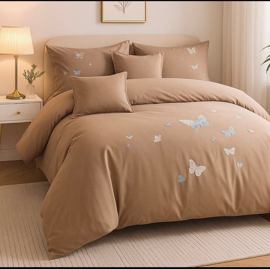 Lenjerie de pat cu ELASTIC,bumbac fin cu broderie,6 piese